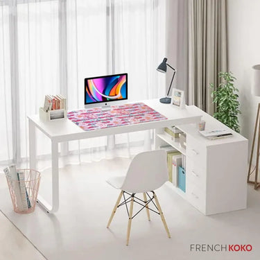 Large Mouse Pad Desk Mat Keyboard Desktop Home Office School Essentials College Cute Decor Big Laptop Protector Computer Accessories Pretty Mousepad Floral Pink Roses White Stripe 30